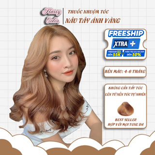 Thuốc nhuộm tóc màu Nâu Tây Ánh Vàng, thuốc nhuộm tóc không cần tẩy, nhuộm tóc tại nhà, tặng oxy + găng tay | HarryColor