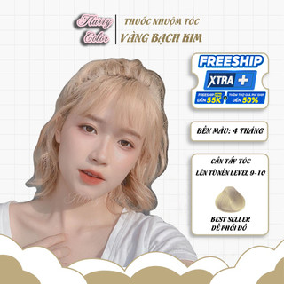 Thuốc nhuộm tóc màu Vàng Bạch Kim - dưỡng tóc sử dụng tại nhà dễ dàng + tặng kèm trợ nhuộm và gang tay | HarryColor