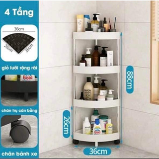 Kệ góc nhà tắm nhà bếp đa năng  4 tầng khung kim loại Kệ nhà vệ sinh để góc tường có bánh xe - trắng