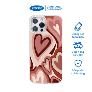 Ốp lưng iPhone viền trắng, đen chống sốc chống va đập Weekase in hình nhiều trái tim màu tim mix - Màu in cực bền