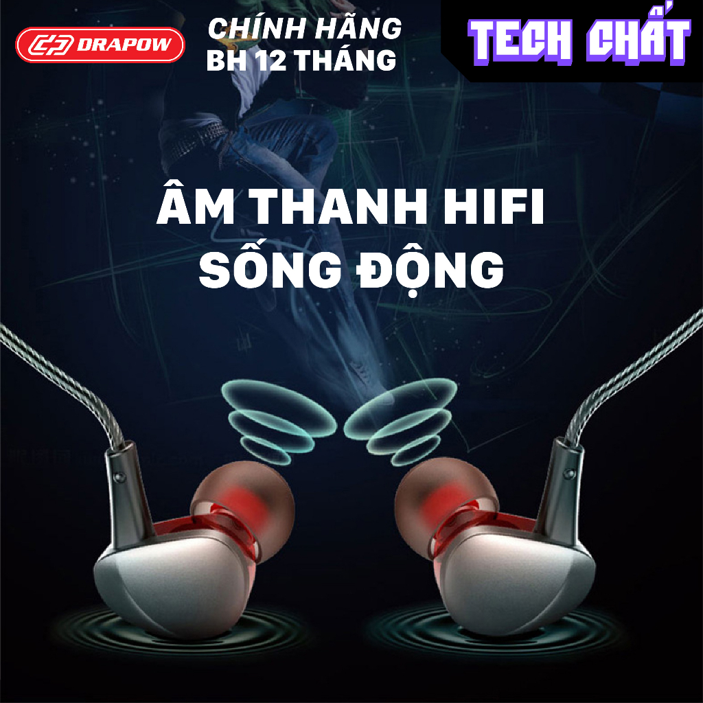 Tai nghe có dây Drapow music pro M20 M10 chính hãng nghe nhạc chuyên nghiệp bass căng âm thanh chi tiết cao tech chất