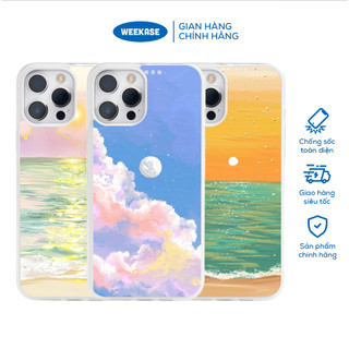 Ốp lưng iPhone viền trắng, đen chống sốc chống va đập Weekase in hình hoàng hôn 1 - Màu in cực bền