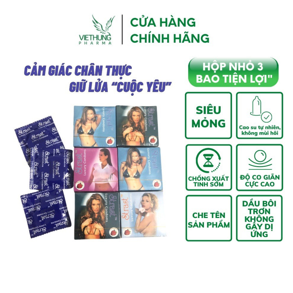 Bao Cao Su Gia Đình VietHung Pharma, Siêu Mỏng, Bổ Sung Nhiều Gel Bôi Trơn,  Hộp 3 Chiếc