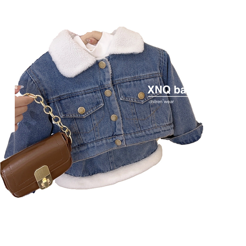 Set Bò Denim Lót Lông Cừu Cho Bé Gái Cực Kun