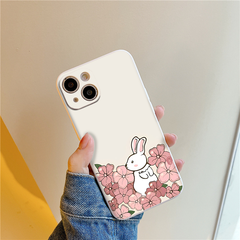 Ốp iphone vuông thỏ con trong vườn hoa đẹp 14P/ 14 Pro/ 13/ 12 Prm 6 6s Plus 7P 8P xr xsm eh2005