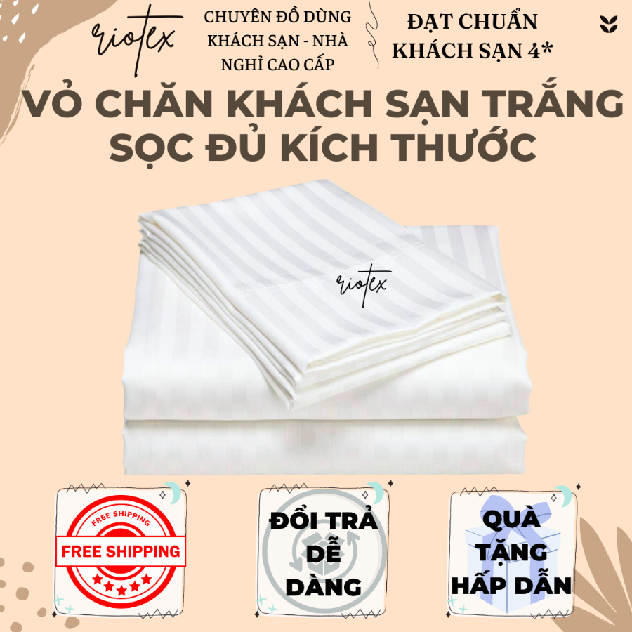 Vỏ chăn khách sạn trắng sọc Riotex dành cho nệm dày 15-25cm - KT: 1.6m, 1.8m, 2.2m, 2.4m