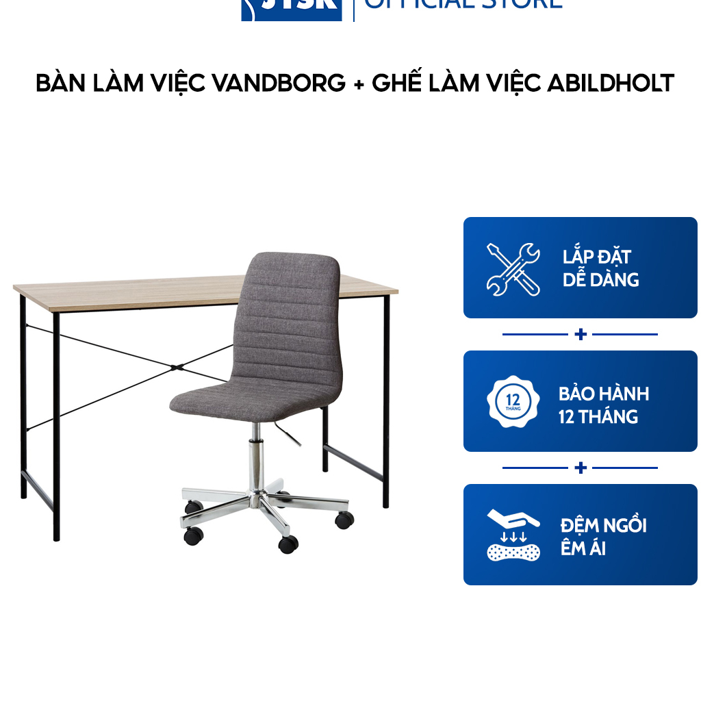 Bộ Bàn làm việc | JYSK Vandborg và ghế Abildholt | sồi/đen | xám