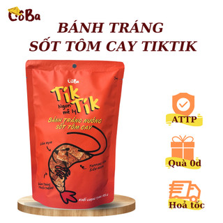Snack Bánh tráng nướng sốt tôm cay Cô Ba Tiktik 45g đồ ăn vặt, mồi nhậu ngon, giá rẻ cho dân văn phòng, học sinh