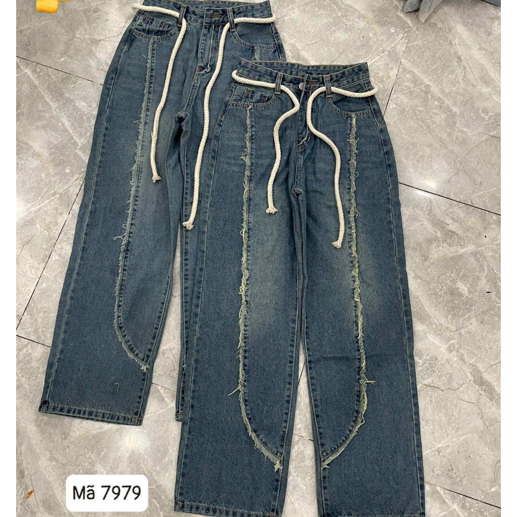 Quần baggy đen đường tua rua dài tặng dây thừng cá tính