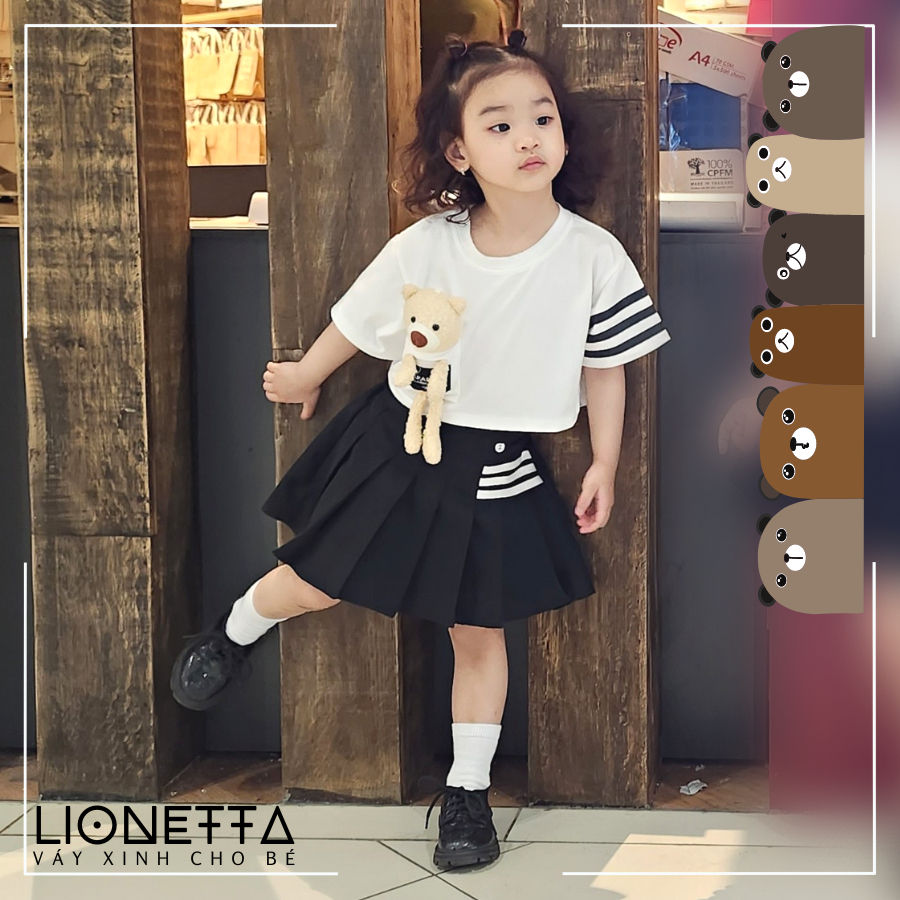 Set váy bé gái phong cách Hàn Quốc áo croptop 100% cotton với chân váy xòe cực dễ thương 10-26kg