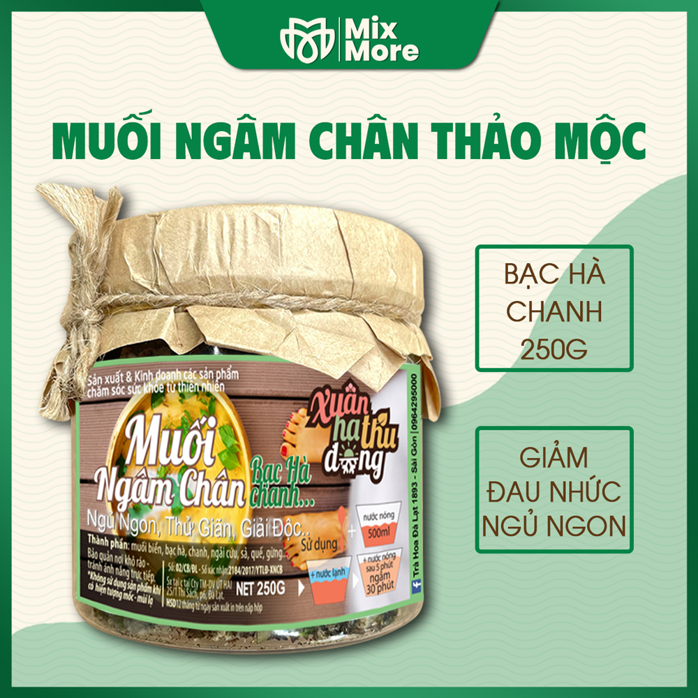 Muối ngâm chân bạc hà, chanh, thảo dược Đà Lạt 1893 thanh mát, khử mùi, gót chân mềm mại.