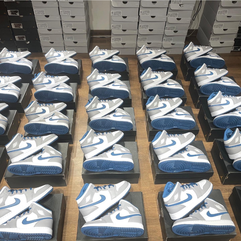 Giày Sneaker Nike Air Jordan 1 Mid  ‘Cement Grey’  Xám Xanh | PiuPiu Authentic