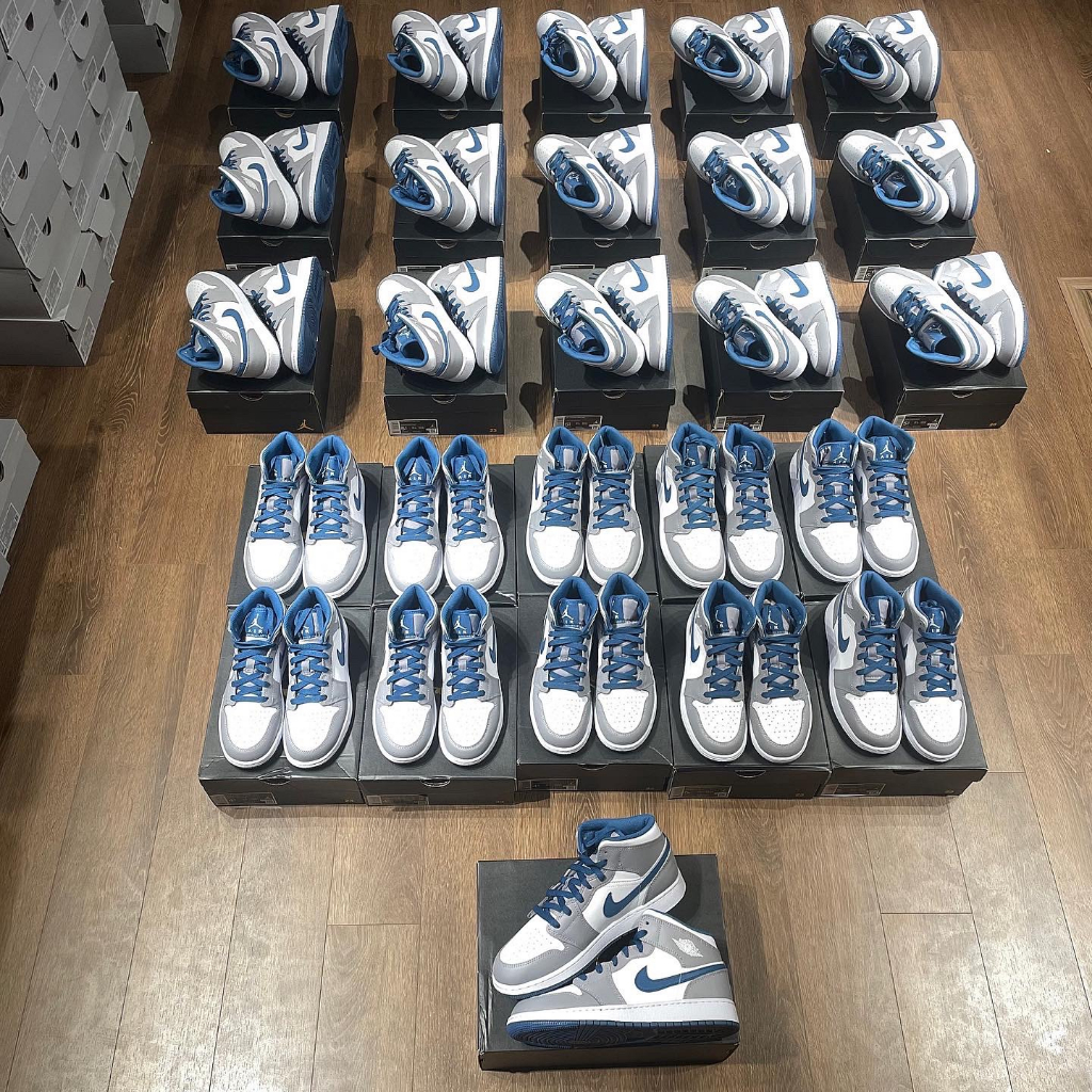 Giày Sneaker Nike Air Jordan 1 Mid  ‘Cement Grey’  Xám Xanh | PiuPiu Authentic