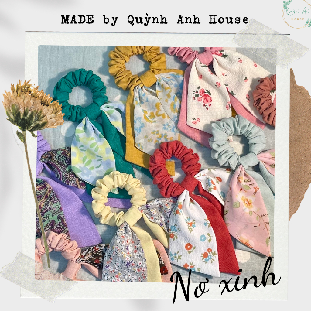 Dây buộc tóc scrunchies nơ đôi phối hai màu xinh xắn - QA1009