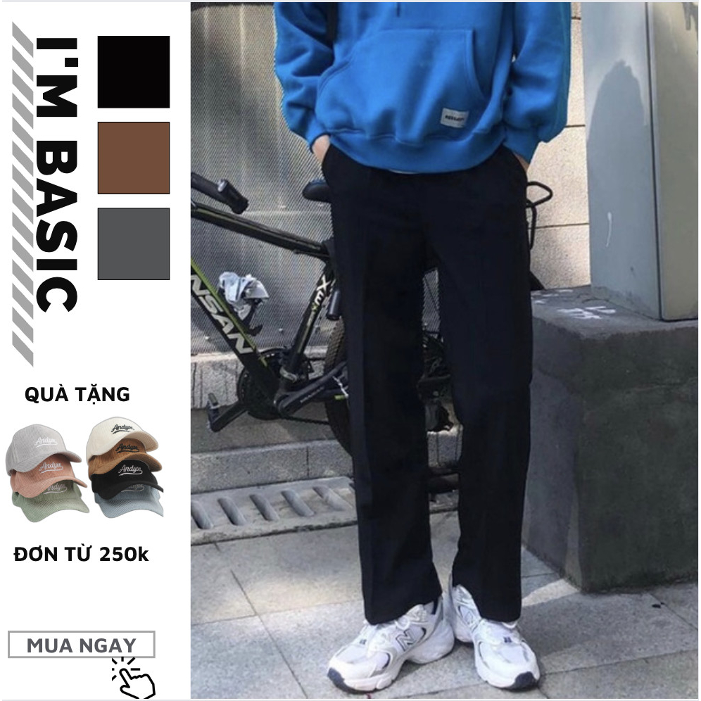 Quần Tây Ống Suông Cạp Chun Cho Nam Nữ BASIC OUTFIT Vải Tuyết Mưa Co Giãn Thoáng Mát (QAX01)