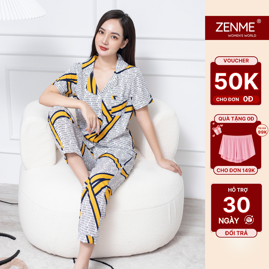 Đồ Bộ Nữ Zen Me Women's World Chất Liệu Lụa Giấy Thoải Mái Họa Tiết Thời Thương - Pyjama Cộc Tay Quần Dài Pjd0721, ZenMe