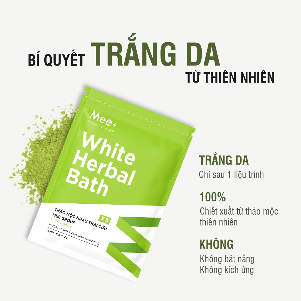 Tắm trắng x3 nhau thai cừu, dưỡng trắng da body thảo mộc Mee Natural White Herbal Bath 180g