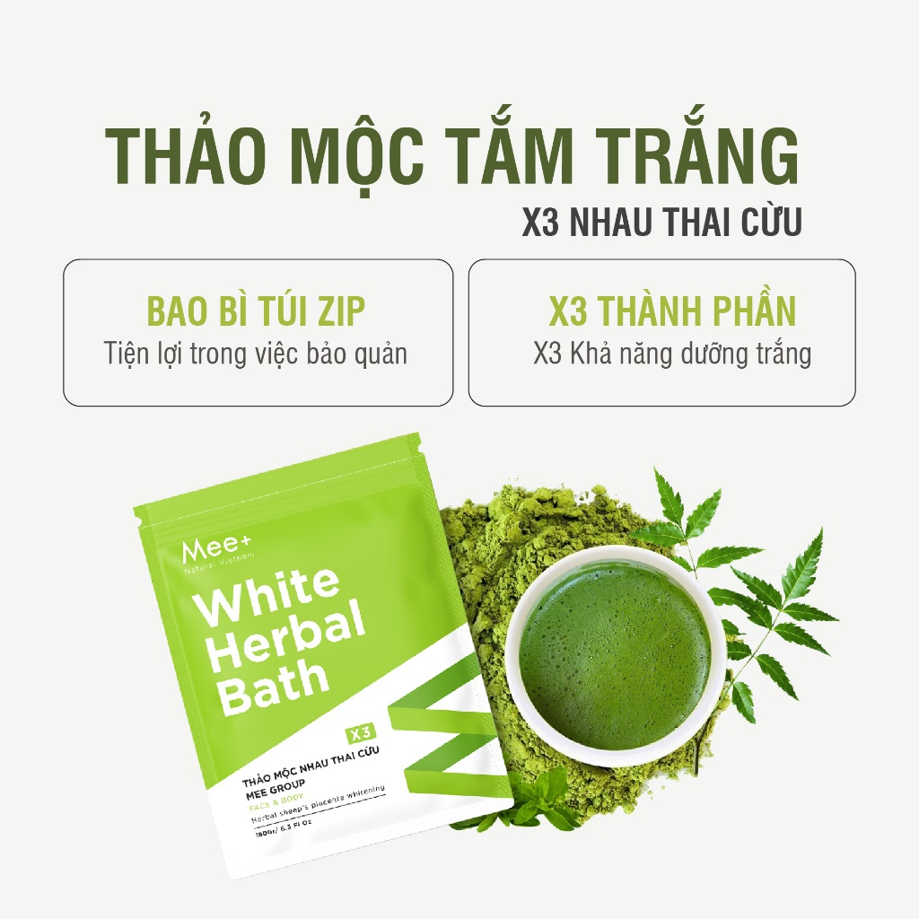 Tắm trắng x3 nhau thai cừu, dưỡng trắng da body thảo mộc Mee Natural White Herbal Bath 180g