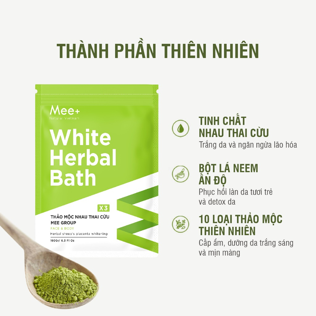 Tắm trắng x3 nhau thai cừu, dưỡng trắng da body thảo mộc Mee Natural White Herbal Bath 180g