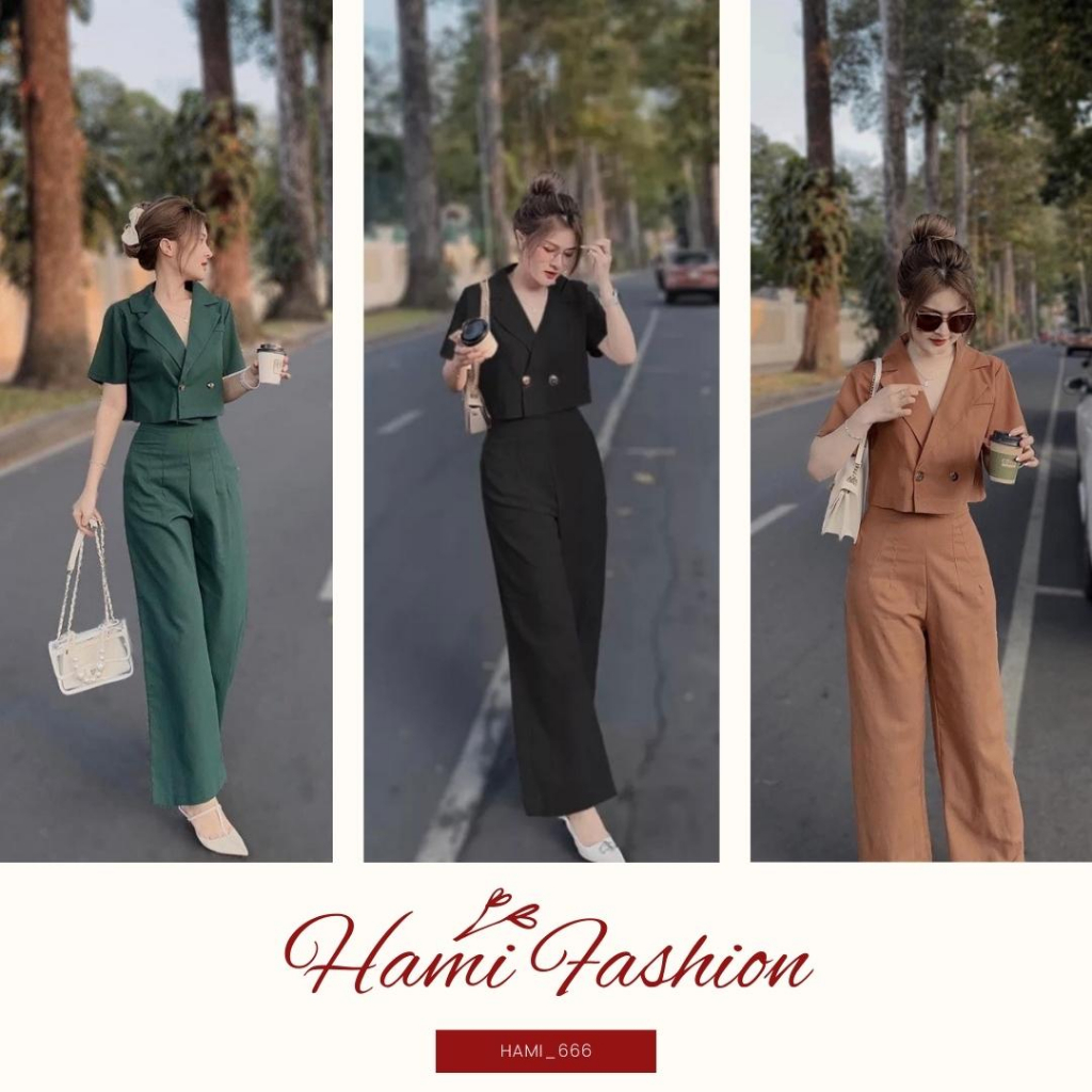 Set vest croptop tay cộc hàng thiết kế cao cấp sang trọng Hami Fashion - màu be