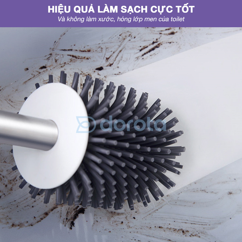 Cọ bồn cầu silicon thông minh DOROTA cọ toilet có hộp đựng cán kim loại kèm kẹp gắp tóc B5