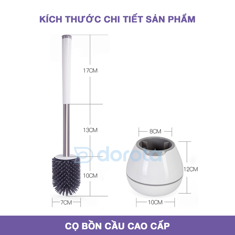 Cọ bồn cầu silicon thông minh DOROTA cọ toilet có hộp đựng cán kim loại kèm kẹp gắp tóc B5