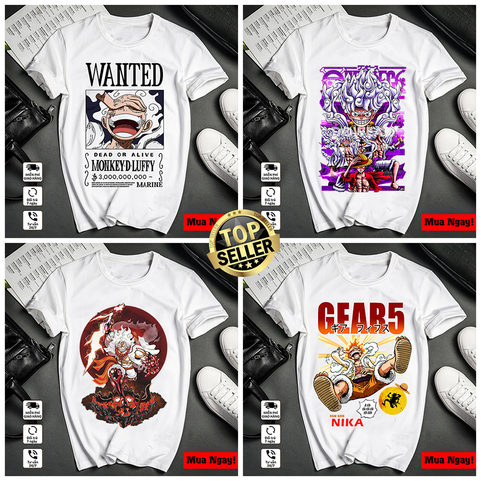 Áo One Piece, Áo Luffy Gear 5 mẫu mới cực ngầu, chất vải cotton co giãn 4 chiều thoáng mát