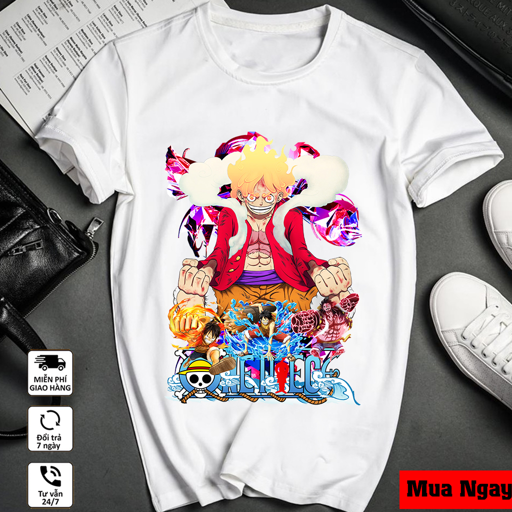 Áo One Piece, Áo Luffy Gear 5 mẫu mới cực ngầu, chất vải cotton co giãn 4 chiều thoáng mát