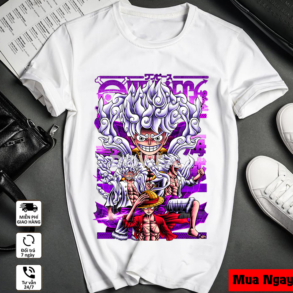 Áo One Piece, Áo Luffy Gear 5 mẫu mới cực ngầu, chất vải cotton co giãn 4 chiều thoáng mát