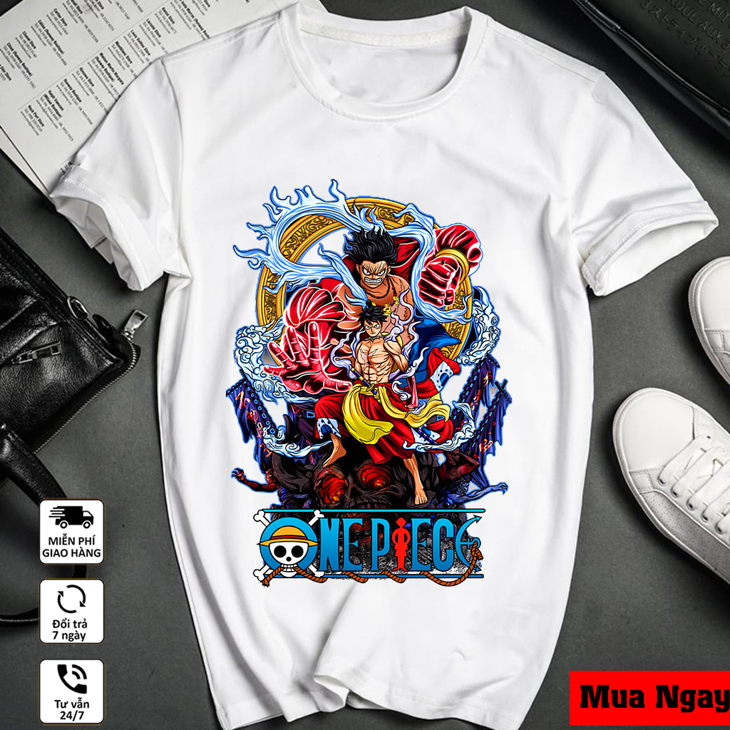 Áo One Piece, Áo Luffy Gear 5 mẫu mới cực ngầu, chất vải cotton co giãn 4 chiều thoáng mát