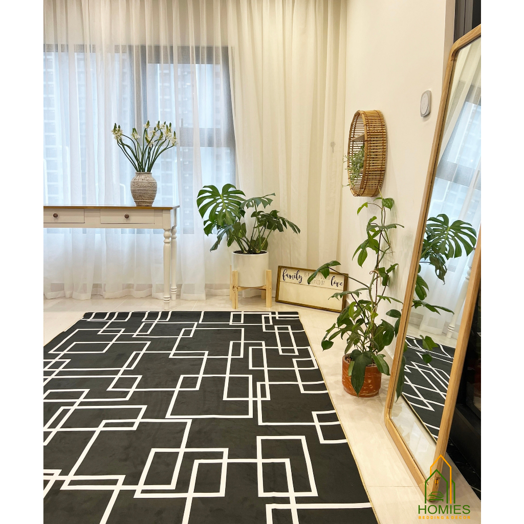 Thảm Trải Sàn Bali Hoạ Tiết Kẻ Sợi Nỉ Cao Cấp, Đế Cao Su Chống Trơn Trượt Nhiều Kích Thước