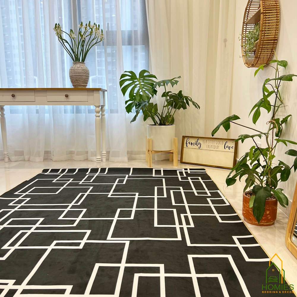 Thảm Trải Sàn Bali Hoạ Tiết Kẻ Sợi Nỉ Cao Cấp, Đế Cao Su Chống Trơn Trượt Nhiều Kích Thước