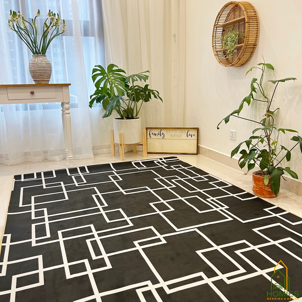 Thảm Trải Sàn Bali Hoạ Tiết Kẻ Sợi Nỉ Cao Cấp, Đế Cao Su Chống Trơn Trượt Nhiều Kích Thước