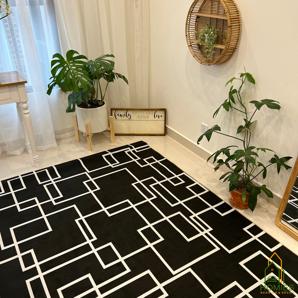 Thảm Trải Sàn Bali Hoạ Tiết Kẻ Sợi Nỉ Cao Cấp, Đế Cao Su Chống Trơn Trượt Nhiều Kích Thước