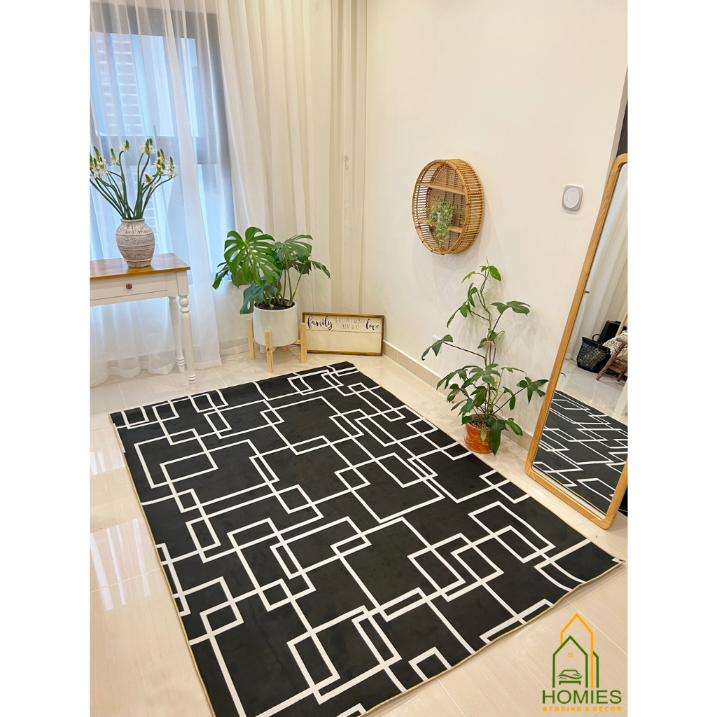 Thảm Trải Sàn Bali Hoạ Tiết Kẻ Sợi Nỉ Cao Cấp, Đế Cao Su Chống Trơn Trượt Nhiều Kích Thước