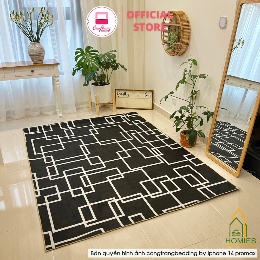 Thảm Trải Sàn Bali Hoạ Tiết Kẻ Sợi Nỉ Cao Cấp, Đế Cao Su Chống Trơn Trượt Nhiều Kích Thước