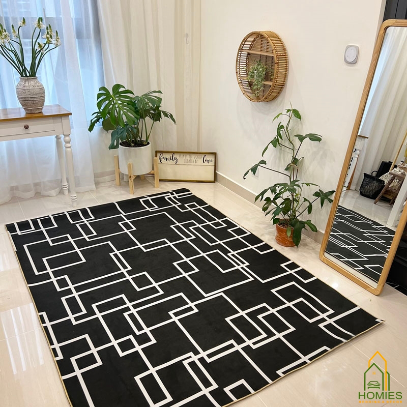 Thảm Trải Sàn Bali Hoạ Tiết Kẻ Sợi Nỉ Cao Cấp, Đế Cao Su Chống Trơn Trượt Nhiều Kích Thước