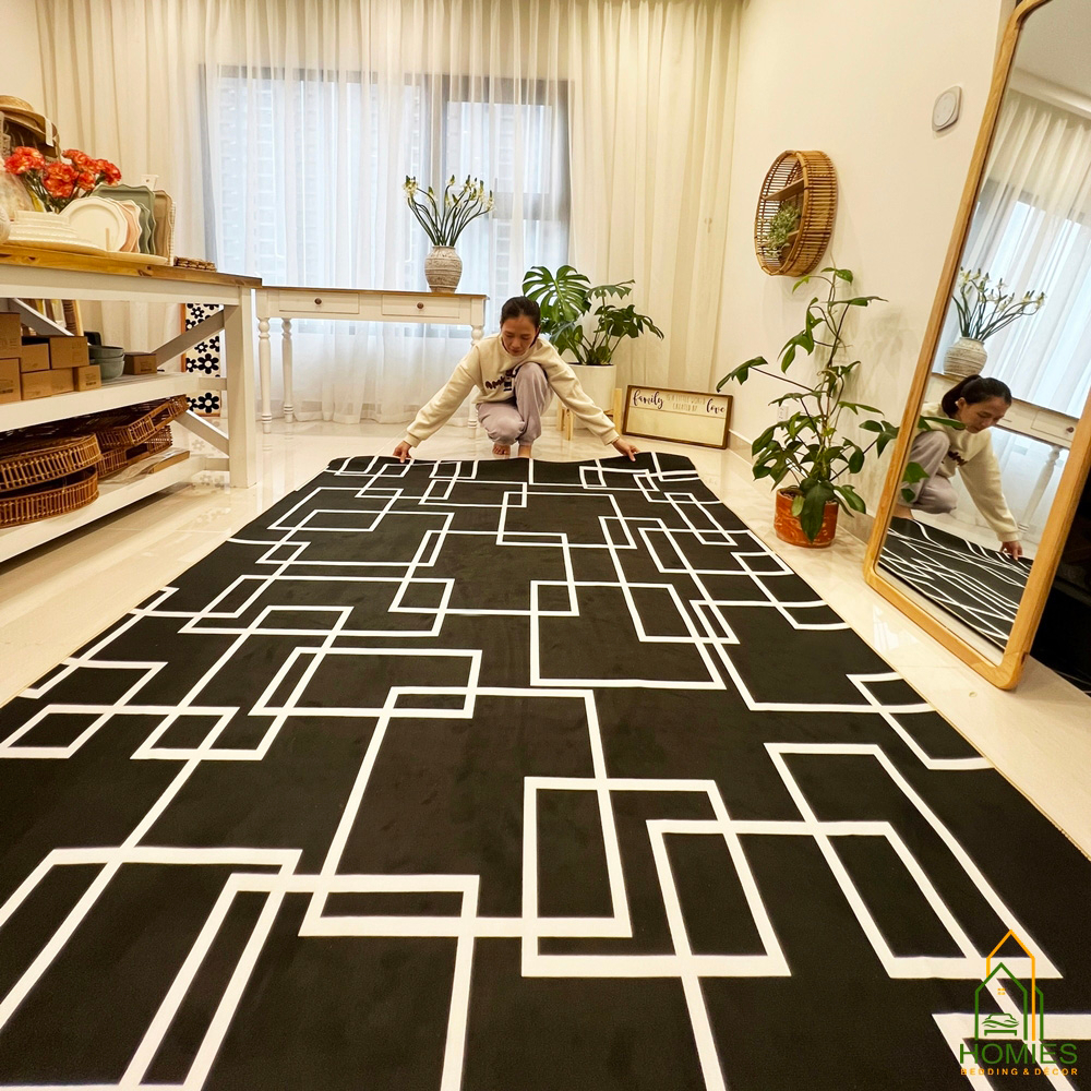 Thảm Trải Sàn Bali Hoạ Tiết Kẻ Sợi Nỉ Cao Cấp, Đế Cao Su Chống Trơn Trượt Nhiều Kích Thước