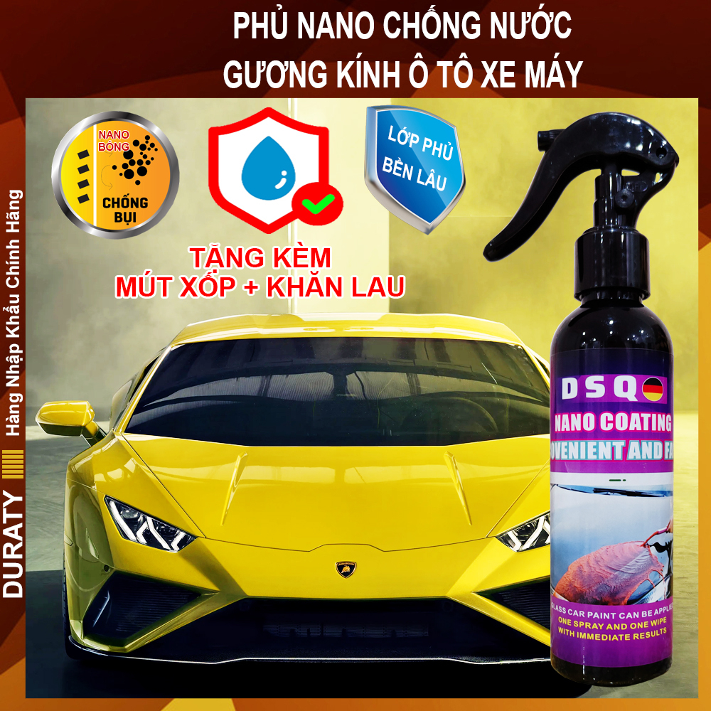 Phủ Nano Chống Nước Gương Kính Ô tô Xe Máy DSQ - Phủ Bóng Xe Chống Bụi, Hạn Chế Xước Dăm - Ceramic Wax Bóng Sơn [DURATY]