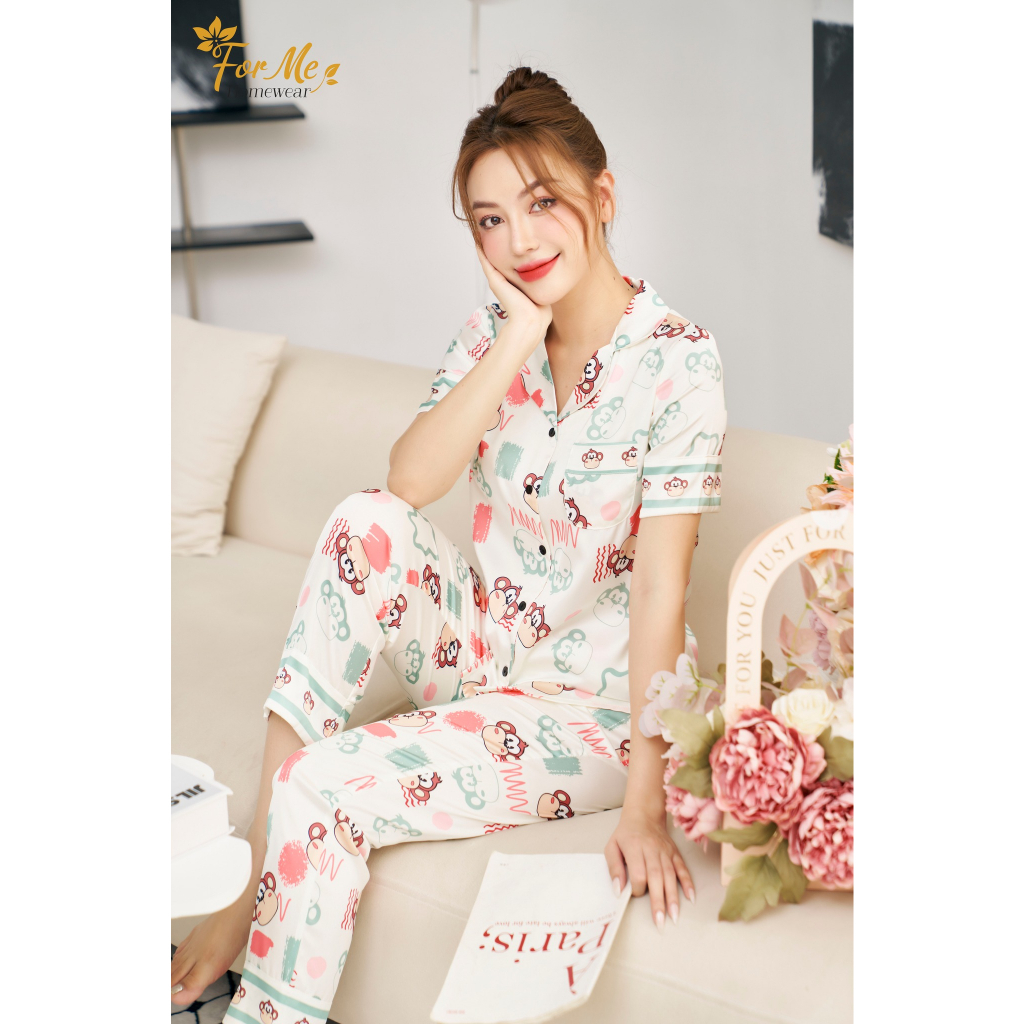 Bộ Lụa Hàn Ngắn Tay Quần Dài CON KHỈ 10, ForMe Pijamas