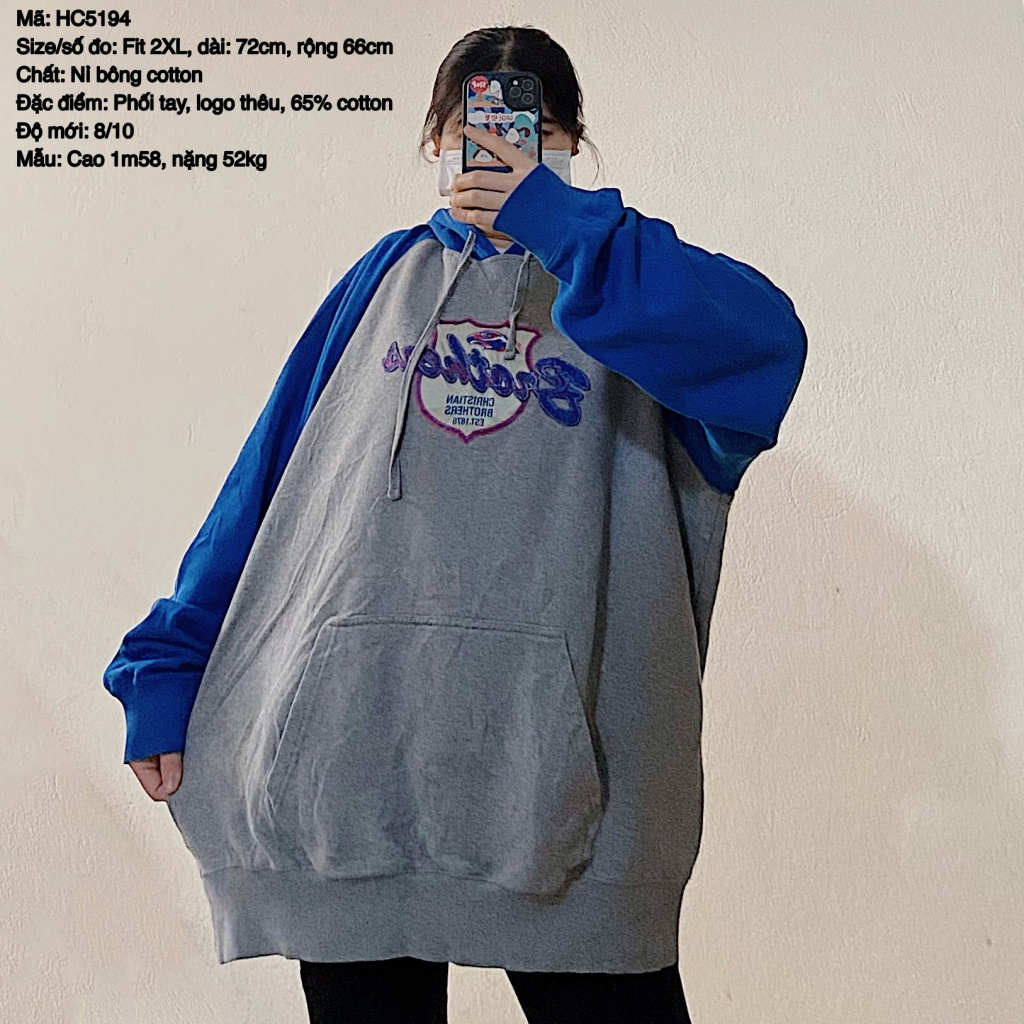 Hoodie oversize secondhand nỉ bông, form bồng, chất mới, nhập Mỹ, giá sale kèm quà tặng. (Ảnh thật) 210423-4