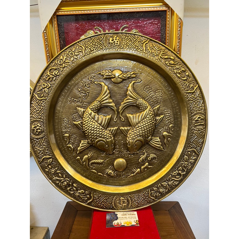 Mâm đồng lý ngư vọng nguyệt giả cổ kt 52cm.