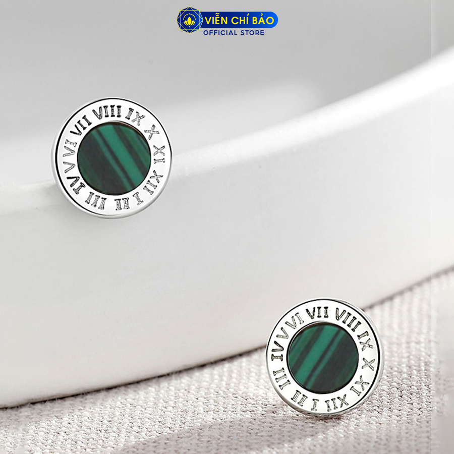 Bông tai bạc unisex la mã đá 2 màu đen xanh chất liệu bạc 925 thời trang phụ kiện trang sức Viễn Chí Bảo B100206