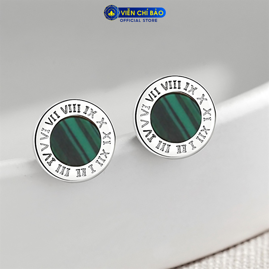 Bông tai bạc unisex la mã đá 2 màu đen xanh chất liệu bạc 925 thời trang phụ kiện trang sức Viễn Chí Bảo B100206