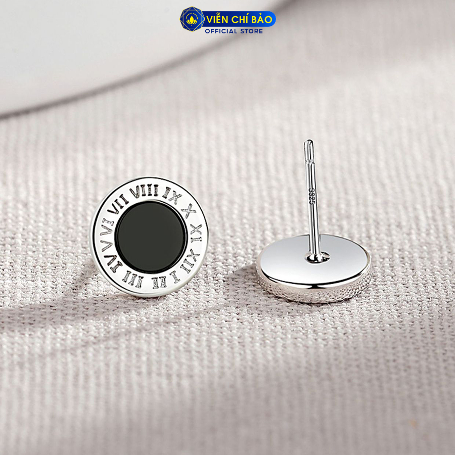 Bông tai bạc unisex la mã đá 2 màu đen xanh chất liệu bạc 925 thời trang phụ kiện trang sức Viễn Chí Bảo B100206