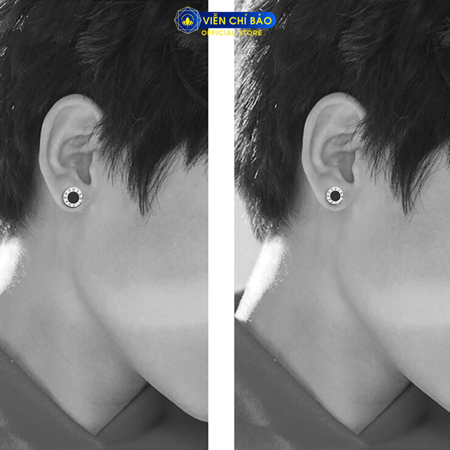 Bông tai bạc unisex la mã đá 2 màu đen xanh chất liệu bạc 925 thời trang phụ kiện trang sức Viễn Chí Bảo B100206