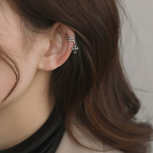 Khuyên tai nam không cần bấm lỗ kẹp vành nữ chất liệu bạc unisex hình chữ thập thánh giá  K111(1 chiếc)| GEMY SILVER
