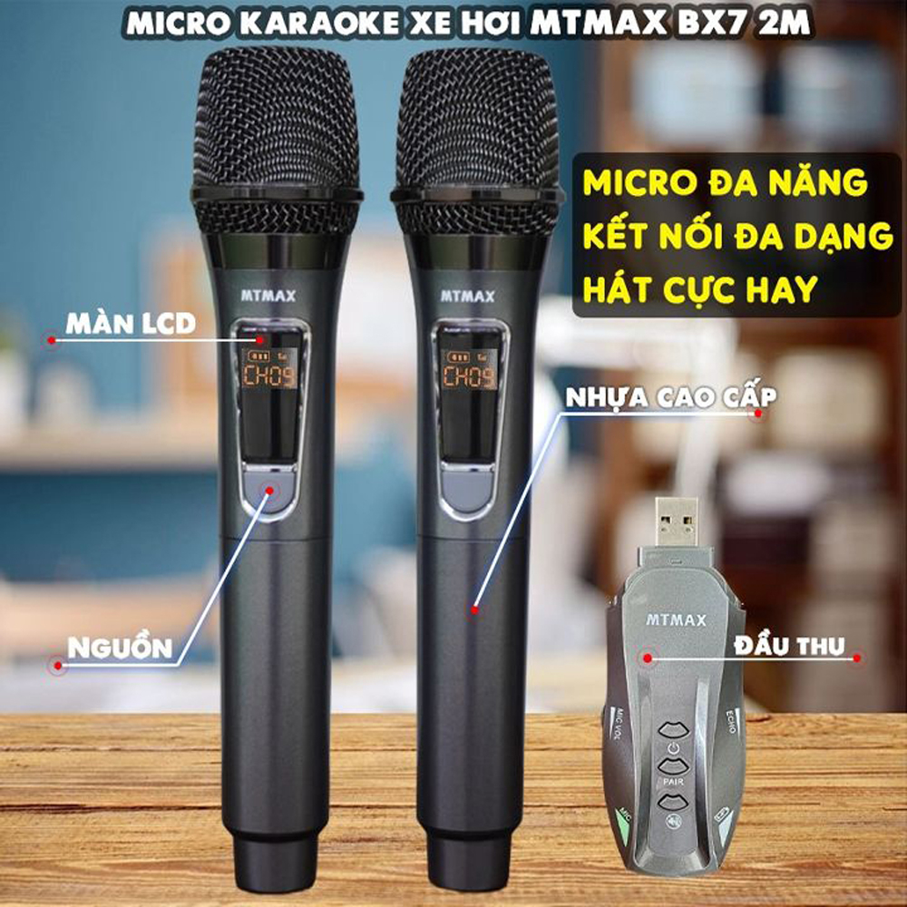 Micro Không Dây Đa Năng BX7 Có Echo và Bluetooth, Dùng Cho Loa Bluetooth, Xe oto Hát Karaoke