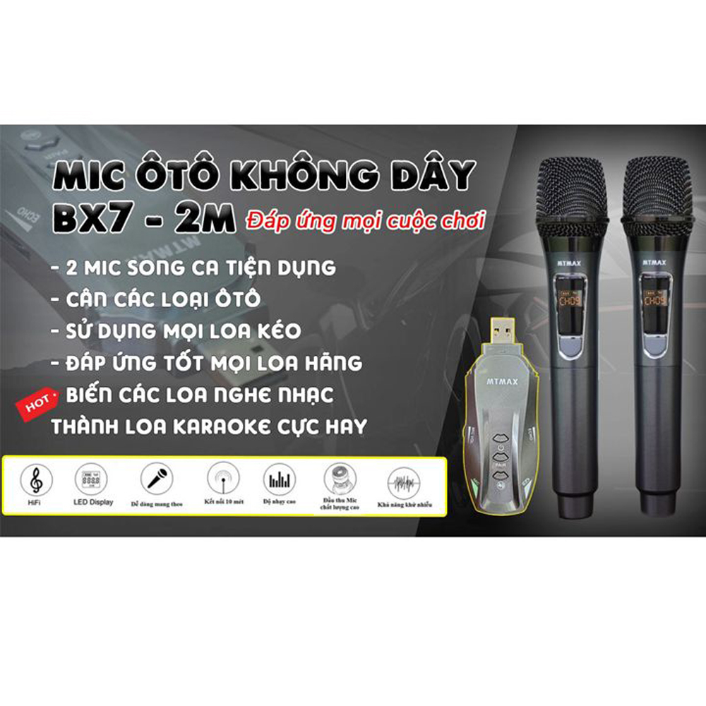 Micro Không Dây Đa Năng BX7 Có Echo và Bluetooth, Dùng Cho Loa Bluetooth, Xe oto Hát Karaoke