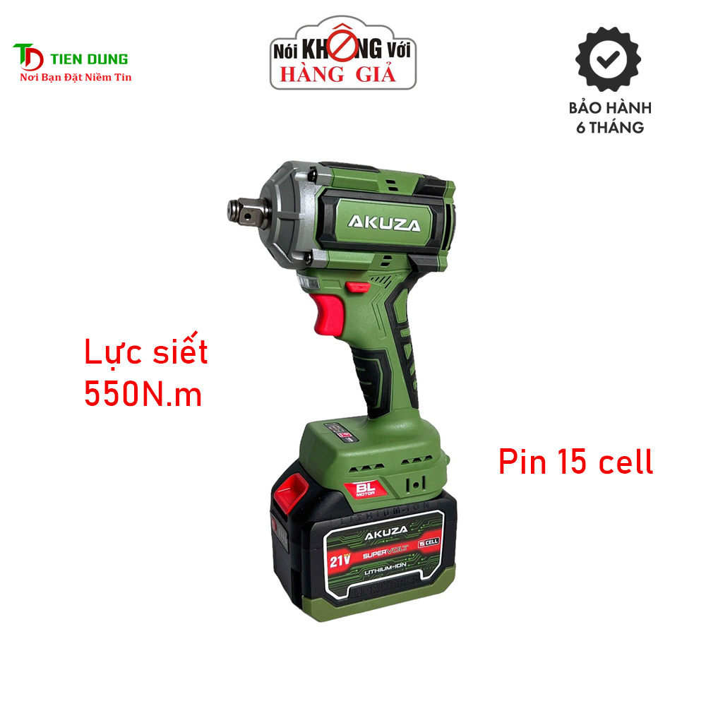 Máy siết bulong pin AKUZA B550Pro Lực Siết 550N/m không chổi than 2 Pin 15 Cell